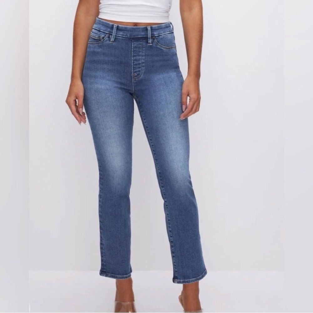 Good American Pull On Straight Power Stretch Jeans Size M Good Legs